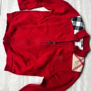 Burberry Red Zip-Up Sweater with Signature Plaid Trim